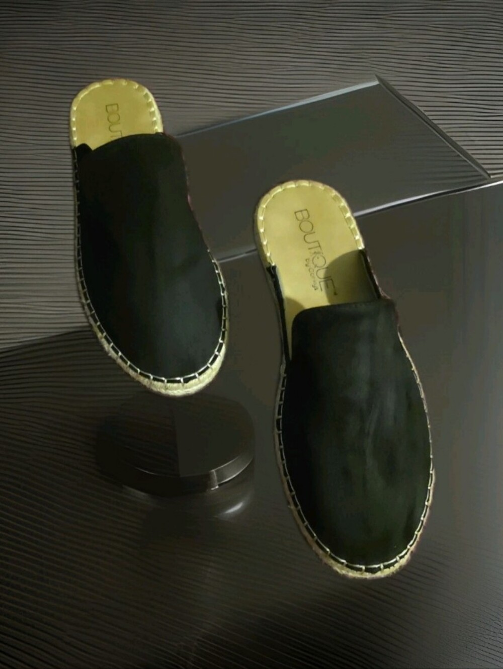 Pre-loved Corkys "Taffy" black espadrille Mules Sz 10